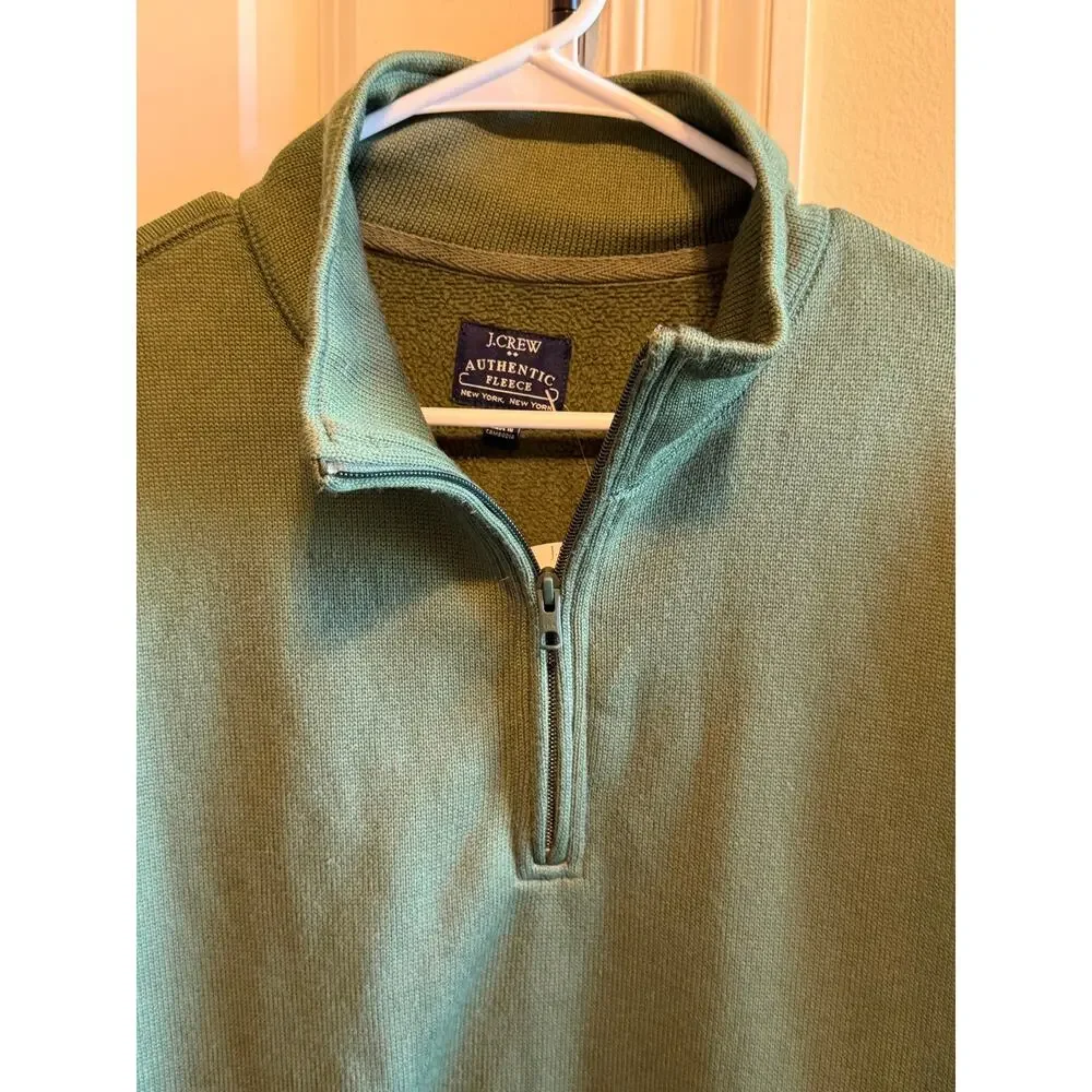 J. Crew Authentic Fleece 1/4 Zip Pullover Green Sweatshirt Sweater Men's Sz L